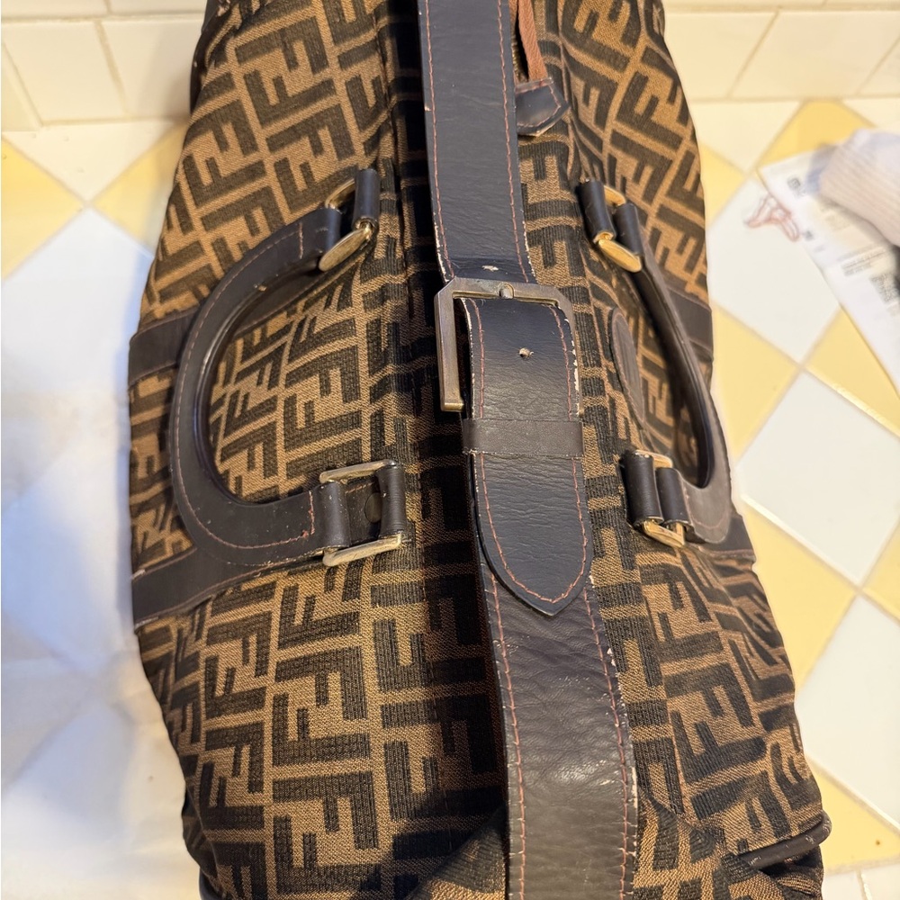 Fendi Brown FF Logo Canvas Duffel Bag - Picture 3 of 16